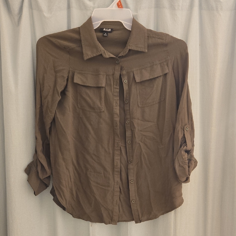 a.n.a Khaki Button-Up Blouse